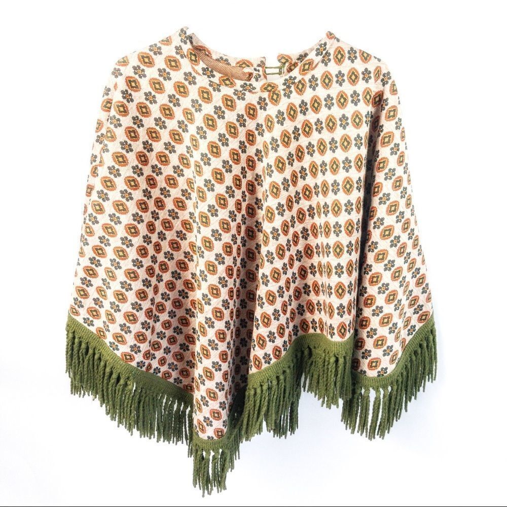 Vintage Girl’s Fringed Poncho Sweater Sz M/L - Picture 2 of 12